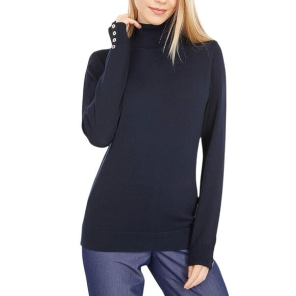 Tommy Hilfiger Stella Navy Blue Turtleneck Sweater XS Button Cuff Y2K - Picture 1 of 12